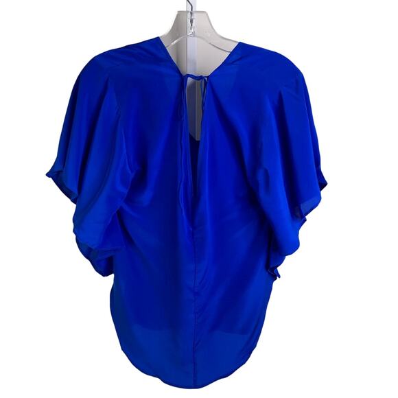 Amanda Uprichard Silk Blouse Wmns Small Blue  Key Hole Back NWT Minimal Glam - Picture 2 of 7